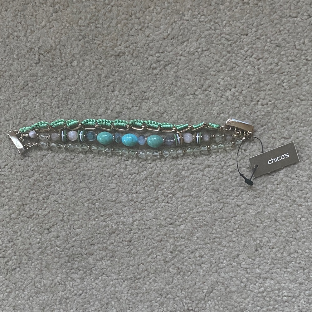 Chico's Aqua and Silver Beaded Bracelet